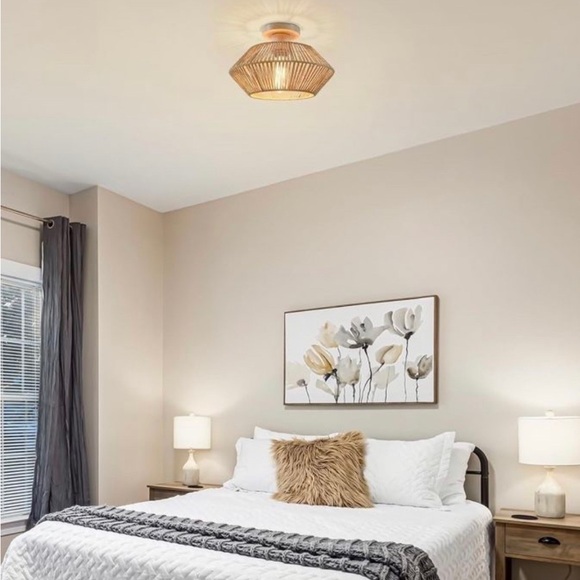 Woven Rattan Light Fixture Ceiling Mount, 12.7'' - Picture 4 of 8